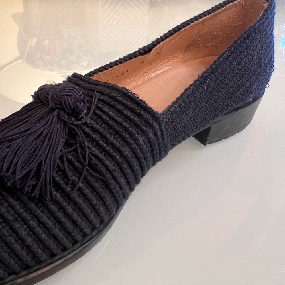 STUART WEITZMAN Tassel Loafers Textured Raffia Slip On Flats Navy - Picture 3 of 7